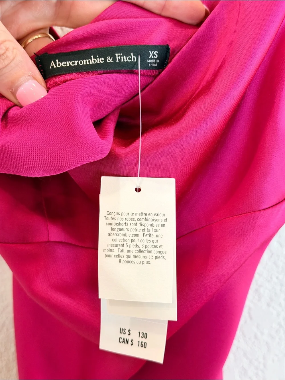 Abercrombie & Fitch Satin Cowl Back Slip Midi Dress in Hot Pink NWT! Size XS